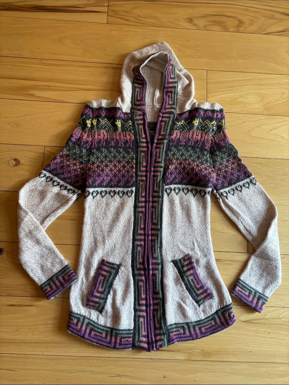 Hooded Fair Isle Knit Zip Sweater Women’s Size XXS or Girls Size 12